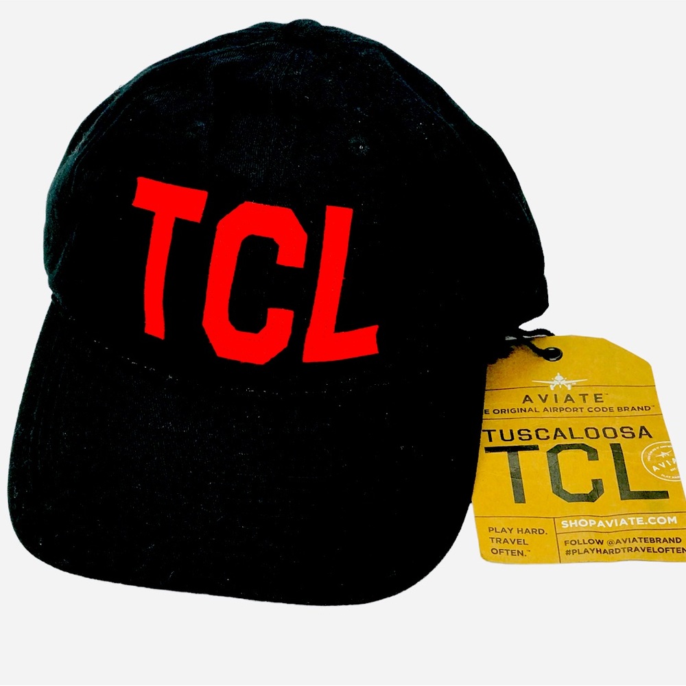 NWT Aviate TCL Baseball Hat Tuscaloosa Alabama Black Red Airport Code Adjustable